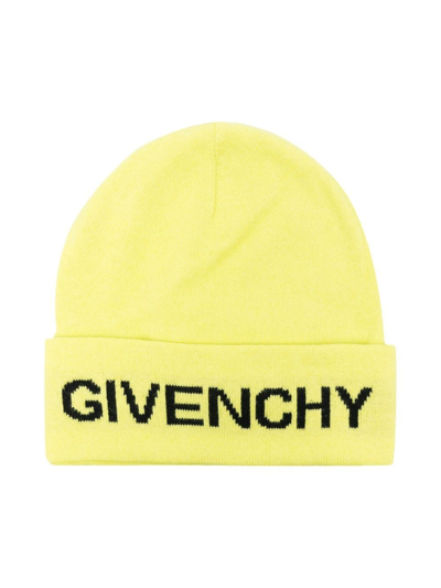 Givenchy Kids' Logo-print Beanie In Yellow