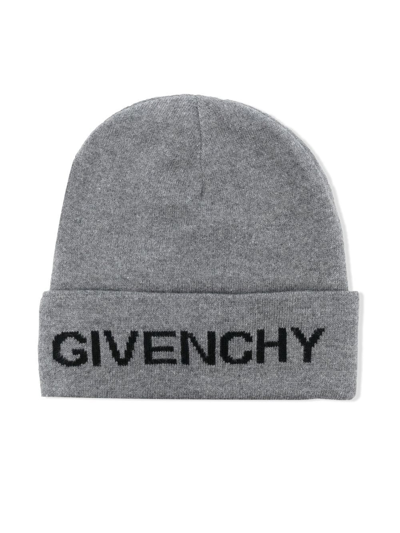 Givenchy Kids' Logo-intarsia Knitted Beanie In Medium Grey