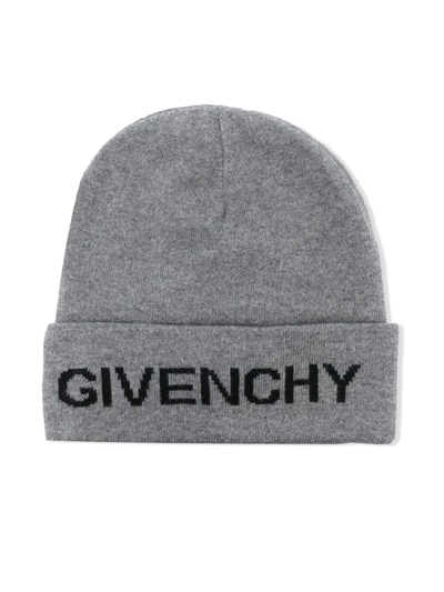 Givenchy Kids' Logo印花套头帽 In Medium Grey