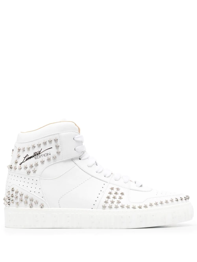 Philipp Plein Stars Leather High-top Sneakers In White