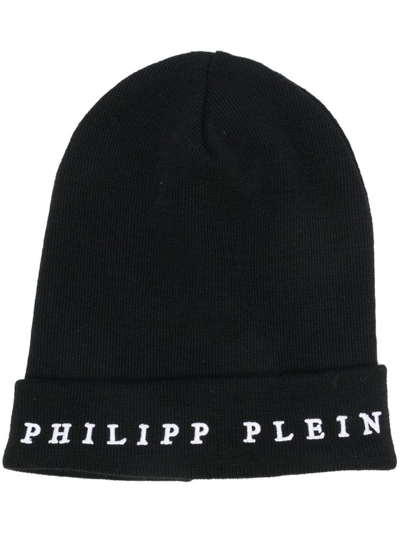 Philipp Plein Logo刺绣针织套头帽 In Black