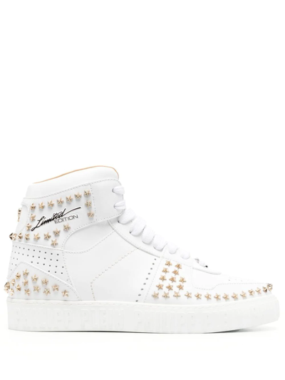 Philipp Plein Stars Leather High-top Sneakers In White