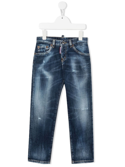 Dsquared2 Kids' Distressed-finish Straight Jeans In Blue
