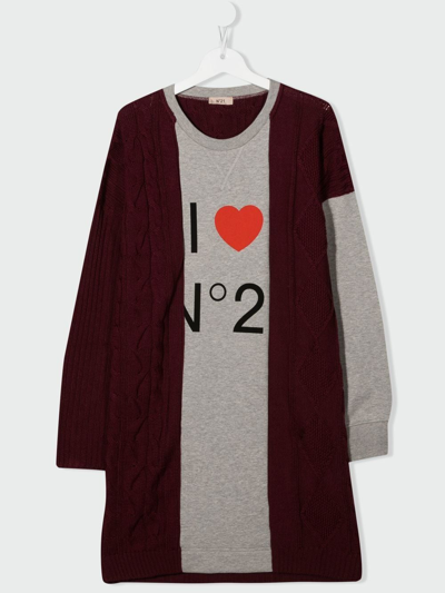 N°21 Kids' Wool Blend & Cotton Sweat Dress W/ Logo In Red
