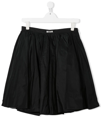 Msgm Teen Logo-print Zipped Skirt In Nero