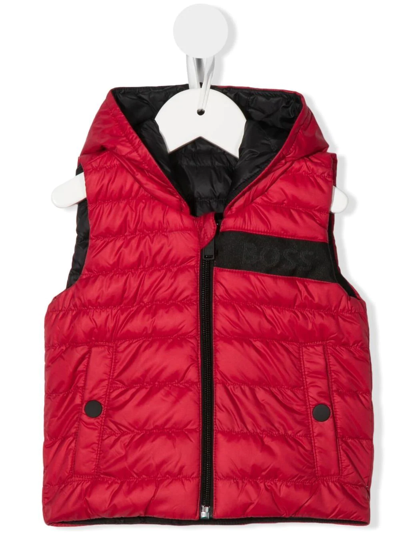 Bosswear Babies' Hooded Quilted Gilet In Red