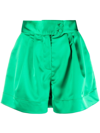 Styland Satin-finish Pleat-detail Tailored Shorts In Green