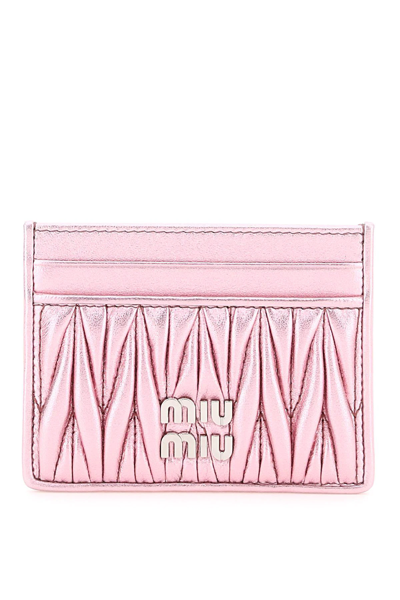 Miu Miu Metallic Pink Matelassé Leather Cardholder In Pink & Purple
