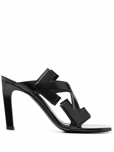 Off-white Off White Arrows Motif Leather Mules In Black
