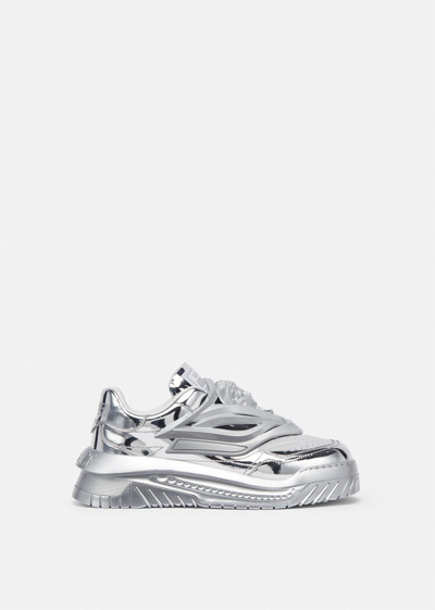 Versace Odissea Low-top Leather Sneakers In Grey