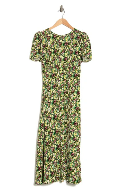 Afrm Jamie Print Open Back Short Sleeve Dress In Green Garden