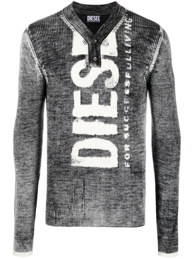 Diesel Logo-print Ribbed T-shirt In Black