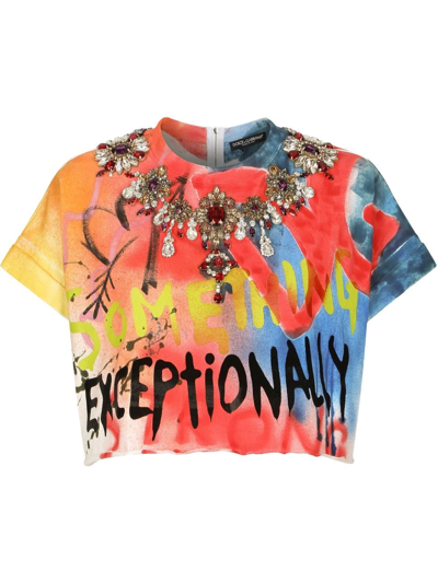 Dolce & Gabbana Crystal-embellished T-shirt In Graffito F Bco Multi