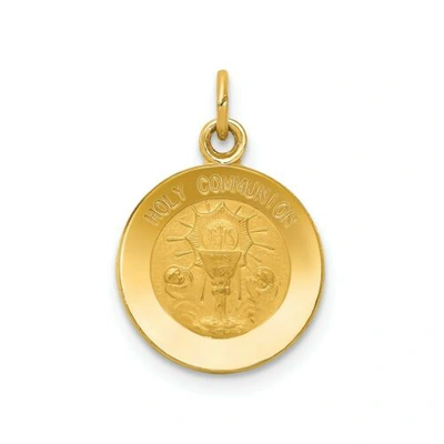 Pre-owned Accessories & Jewelry 14k Yellow Gold Solid & Satin Finish Small Holy Communion Medal Disc Charm