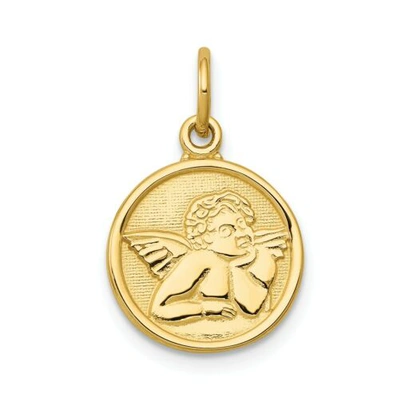 Pre-owned Accessories & Jewelry 14k Yellow Gold Solid & Textured Small Angel Sitting In Circle Frame Charm