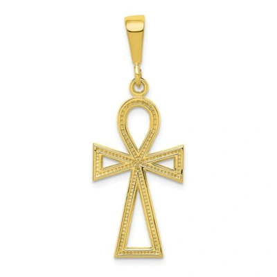 Pre-owned Accessories & Jewelry 10k Yellow Gold Solid & Textured Cut Out Milgrain Ankh Cross Charm