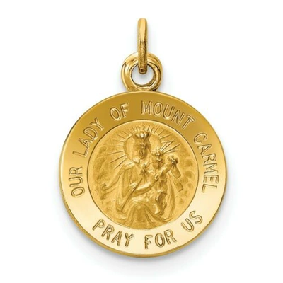 Pre-owned Accessories & Jewelry 14k Yellow Gold Our Lady Of Mount Carmel "pray For Us" Religious Medal Charm