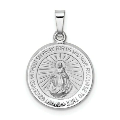 Pre-owned Accessories & Jewelry 14k White Gold Satin & Polished Blessed Virgin Mary Miraculous Medal Pendant