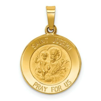 Pre-owned Accessories & Jewelry 14k Yellow Gold Satin & Polished Saint Joseph Pray For Us Round Medal Pendant