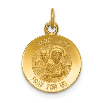 Pre-owned Accessories & Jewelry 14k Yellow Gold Polished Saint Mark "pray For Us" Religious Medal Charm