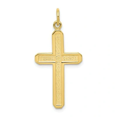 Pre-owned Accessories & Jewelry 10k Yellow Gold Solid & Textured Medium Designer Cross Charm