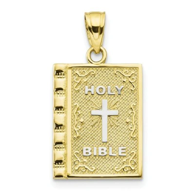 Pre-owned Accessories & Jewelry 10k Two Tone Gold Textured Filigree Christianity Holy Bible Book Charm