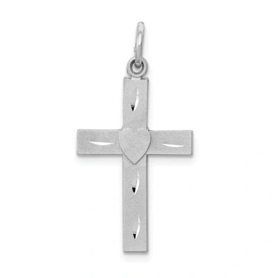 Pre-owned Accessories & Jewelry 14k White Gold Satin & Diamond Cut Small Latin Cross With Heart Charm