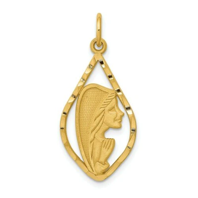Pre-owned Accessories & Jewelry 14k Yellow Gold Solid & Diamond Cut Blessed Mary In Teardrop Frame Charm