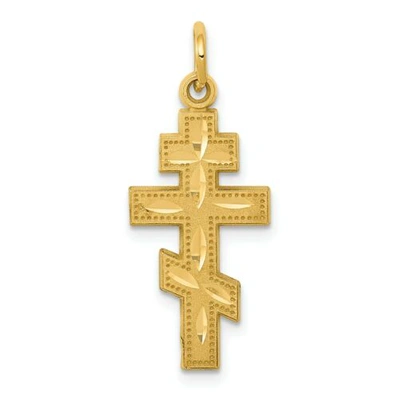 Pre-owned Accessories & Jewelry 14k Yellow Gold Diamond Cut & Satin Finish Eastern Orthodox Cross Charm