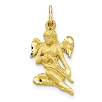 Pre-owned Accessories & Jewelry 10k Yellow Gold Solid & Diamond Cut Sitting Angel W/ Wings Charm