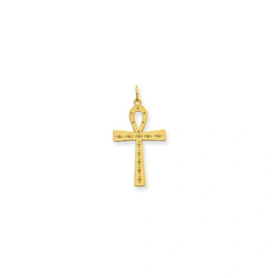Pre-owned Accessories & Jewelry 14k Yellow Gold Solid & High Polished Laser Designed Small Ankh Cross Charm