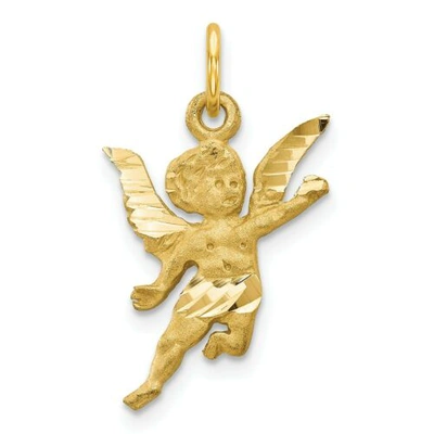 Pre-owned Accessories & Jewelry 14k Yellow Gold Satin & Diamond Cut Small Flying Angel Charm