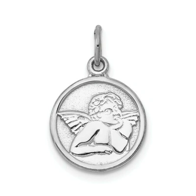 Pre-owned Accessories & Jewelry 14k White Gold Solid & Textured Small Angel Sitting In Circle Frame Charm