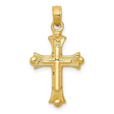 Pre-owned Accessories & Jewelry 14k Yellow Gold Solid & Polished Tiered Small Budded Cross Charm
