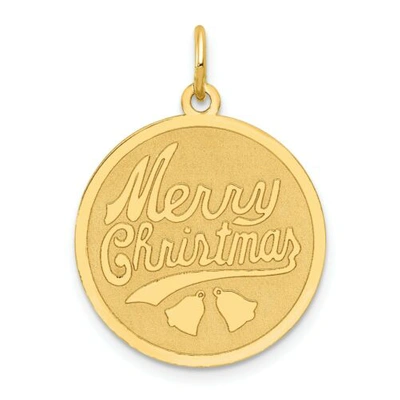 Pre-owned Accessories & Jewelry 14k Yellow Gold Solid & Satin Mini Small Engravable Merry Christmas Disc Charm