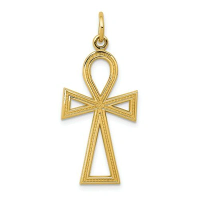 Pre-owned Accessories & Jewelry 14k Yellow Gold Solid & Textured Large Cut Out Ankh Cross Charm
