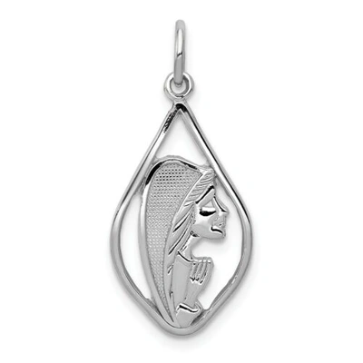 Pre-owned Accessories & Jewelry 14k White Gold Diamond Cut & Textured Mary Blessed Virgin Teardrop Frame Charm
