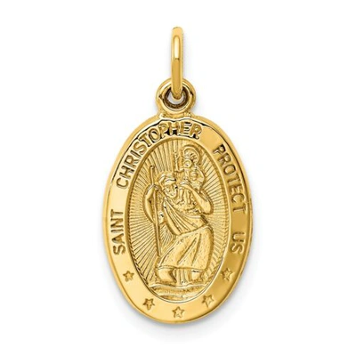 Pre-owned Accessories & Jewelry 14k Yellow Gold Solid & Polished 24mm Saint Christopher Protector Disc Charm