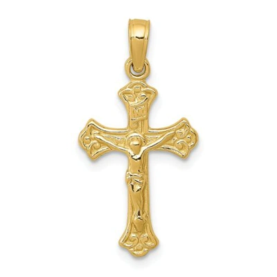 Pre-owned Accessories & Jewelry 14k Yellow Gold Solid & Textured Small Budded Cross Crucifix Charm