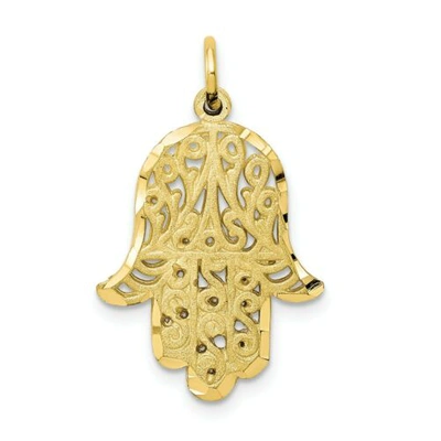 Pre-owned Accessories & Jewelry 10k Yellow Gold Solid & Diamond Cut Filigree Chamseh Charm
