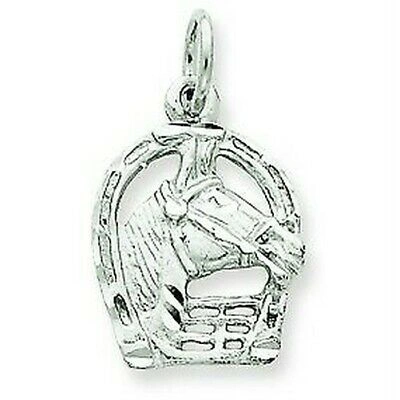 Pre-owned Accessories & Jewelry 14k White Gold Diamond Cut Horse Head In Horseshoe Good Luck Charm For Necklace
