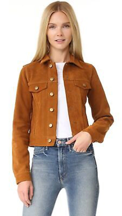 Pre-owned Asaavi Womens Tan Suede Leather Jacket Denim Style Slim Fit Biker Coat Xs S M L Xl- 433