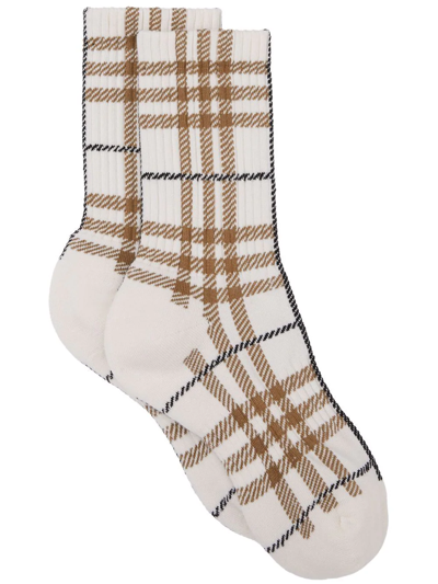 Burberry Check-pattern Ankle Socks In Neutrals