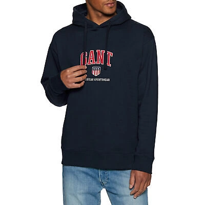 Pre-owned Gant Retro Shield Sweat Hoodie Mens Pullover - Evening Blue All Sizes