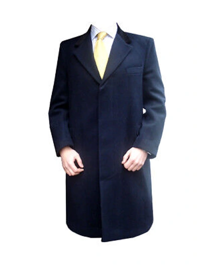 Pre-owned Clermont Direct Navy Blue Cashmere Overcoat With Velvet Collar 52" Regular