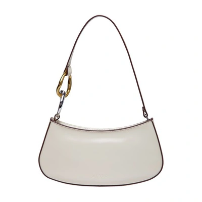 Staud Ollie Zip Leather Chain Shoulder Bag In Cream