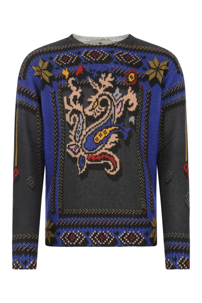 Etro Printed Virgin Wool Jumper In Blue