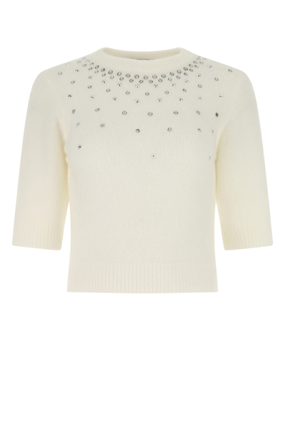 Alessandra Rich Embellished Mohair Blend Knitted Sweater In White