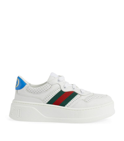 Gucci Kids Leather Web Stripe Sneakers In White