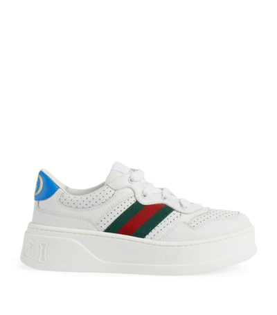 Gucci Kids Leather Web Stripe Trainers In White